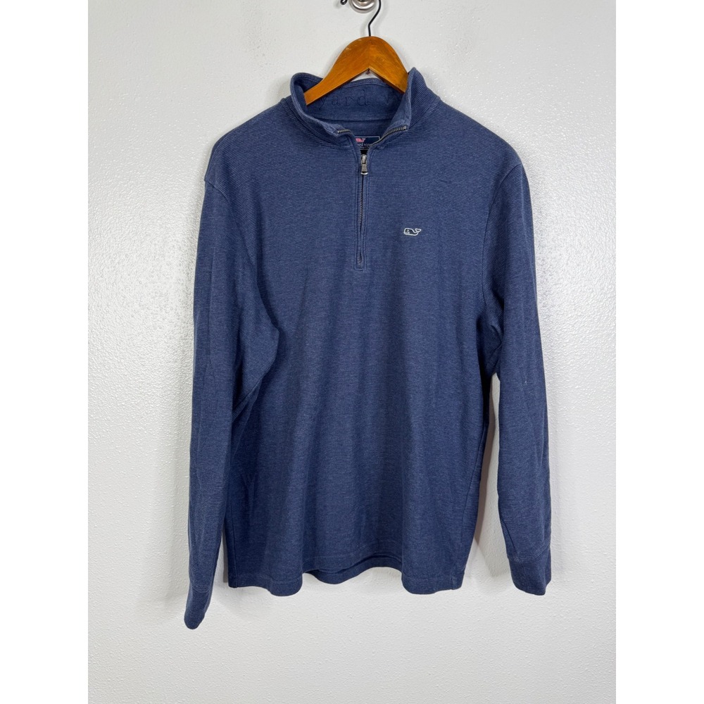 Vineyard Vines Mens Large Blue Textured Quarter Zip Pullover Sweater Whale Logo